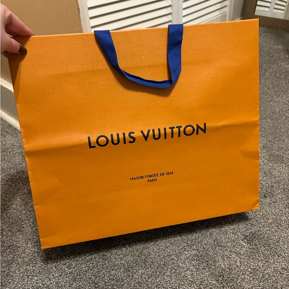 Louis Vuitton Bold Orange gift purchase bag with Blue Handles